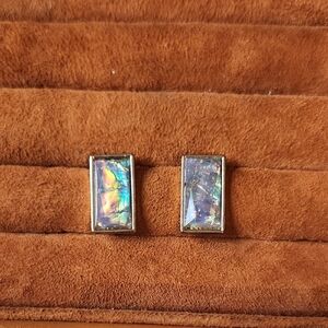 Vintage | Baguette Opal Silvertone Huggie/Studs Earrings